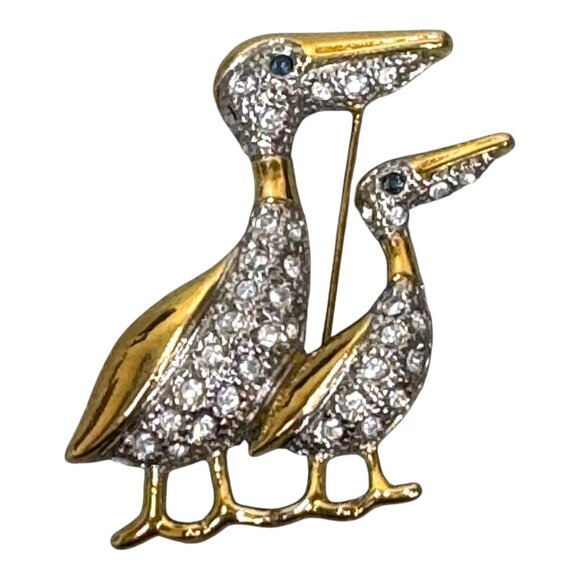 Vintage Coastal Pelican Beach Nautical Gold Tone Crystal Brooch Pin P.S. Co 2000 - Picture 1 of 5